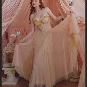LaceMade Elegant Peach Evening Gown